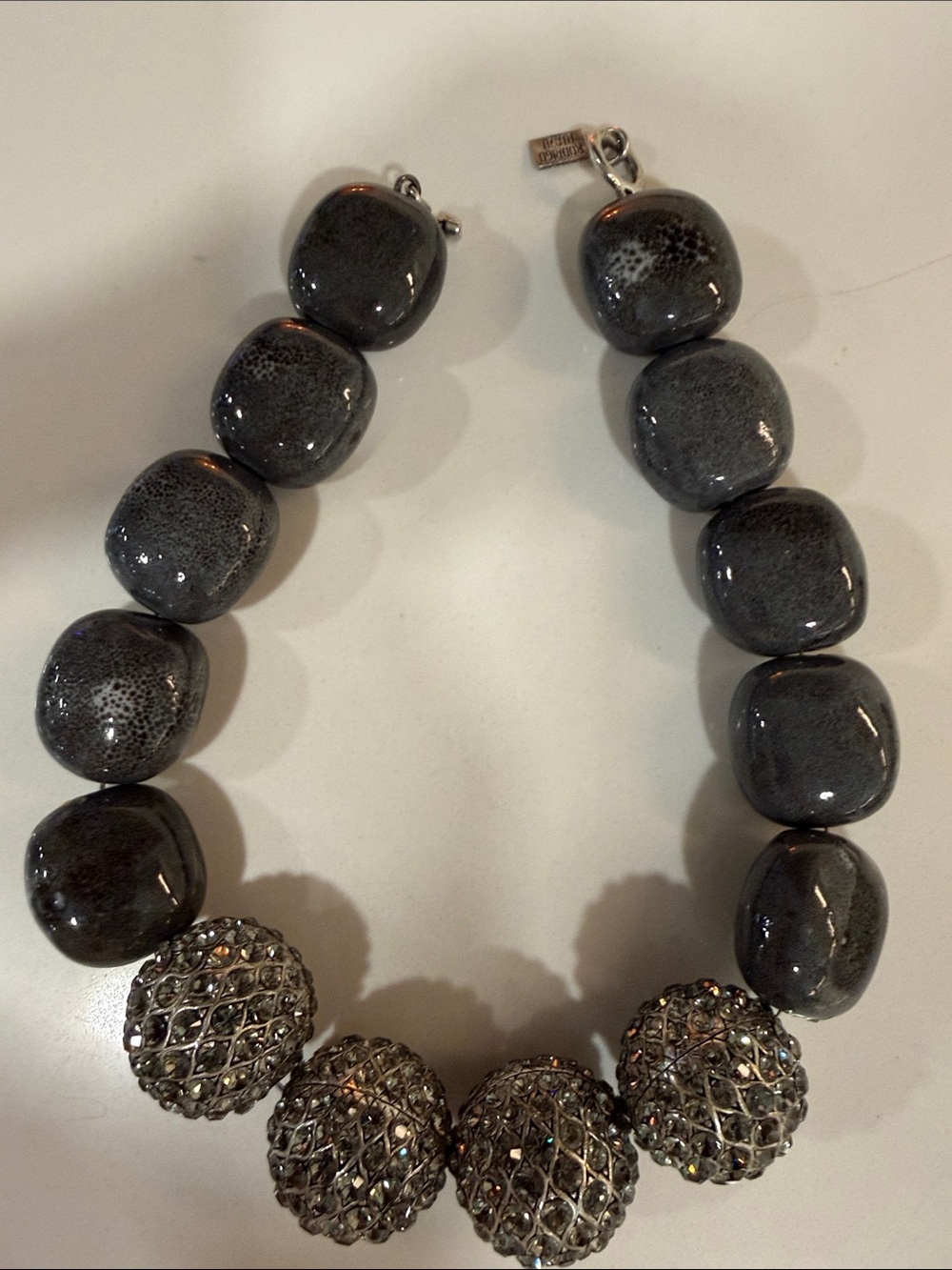 Sparkling Hematite Statement Necklace with Pavé Spheres